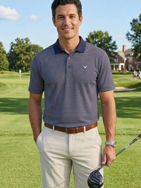 Callaway Opti-Dri Men's XXL Striped Golf Polo Shirt - Navy Blue & White